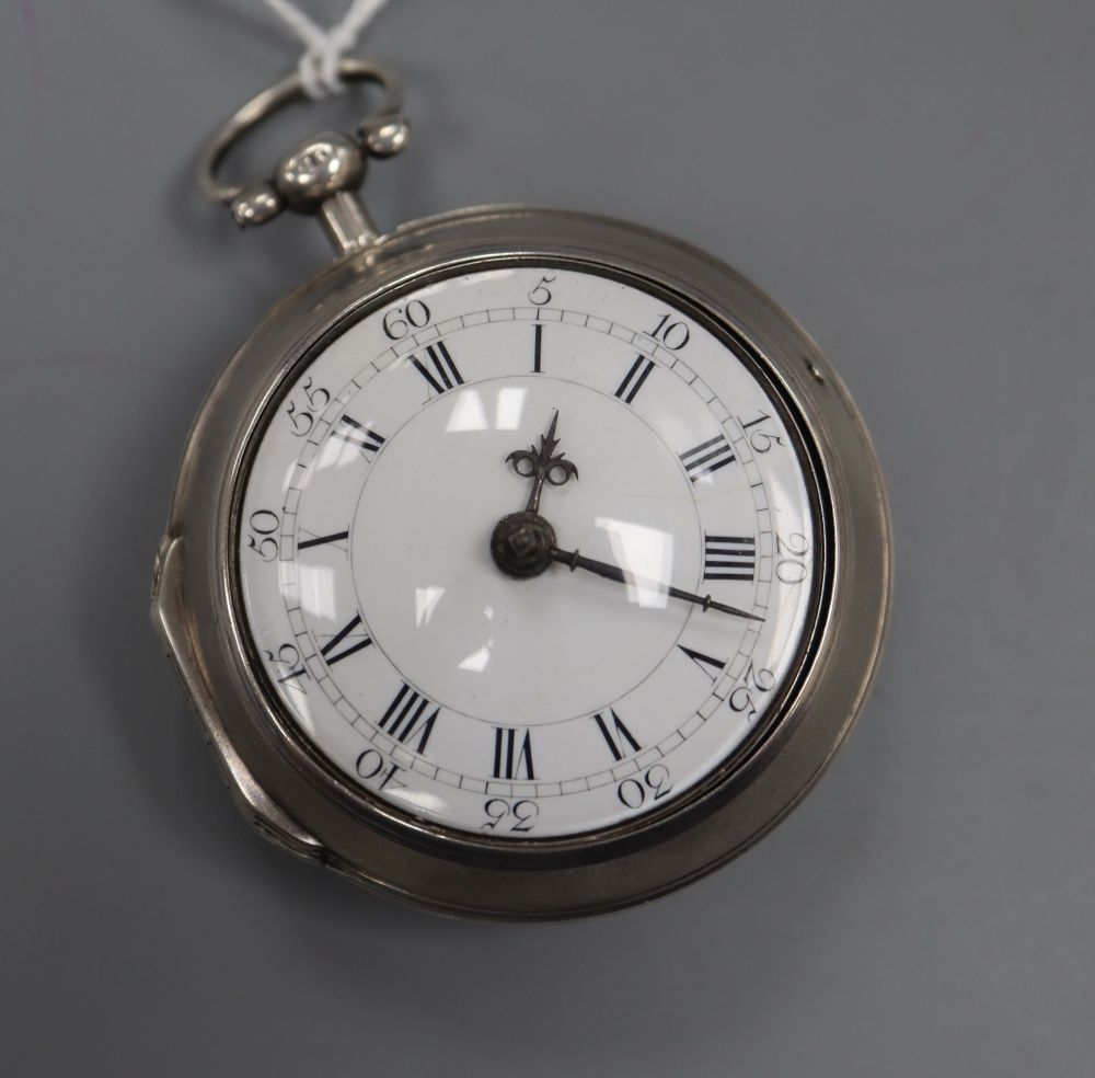 A George III silver pair cased keywind verge pocket watch by Alex Anderson, Liverpool, with Roman dial, the signed movement numbered